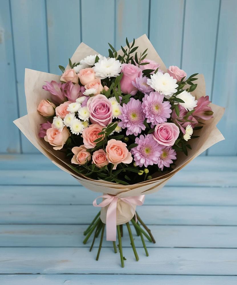 Букет цветов из: Хризантемы, Розы и Альстромерии в Егорлыкской