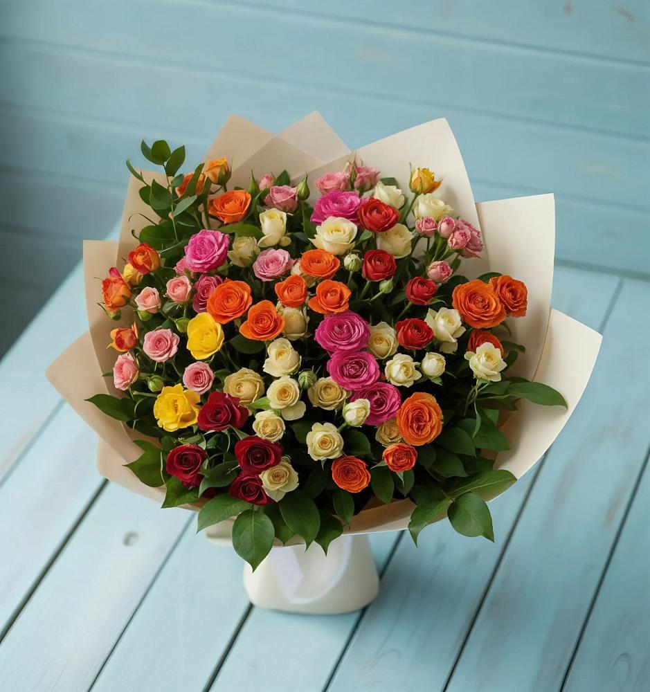 Букет Микс из разноцветных кустовых роз в Егорлыкской